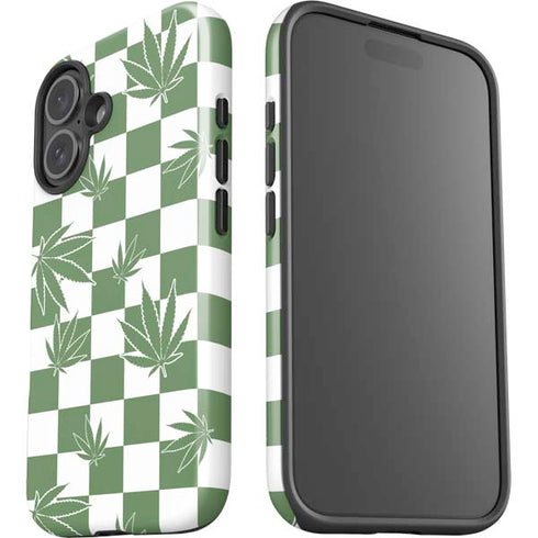 Marijuana Green Checkered iPhone 16 Plus Impact Case